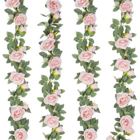 4Pcs (26 FT) Artificial Rose Vine Flower Garland (Pink) - Picture 9 of 16